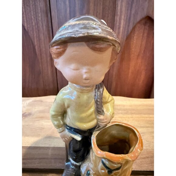 Vintage HANKYU Japan GLAZED Terracotta “GOLF CADDY BOY” Planter Kitschy Figurine - Picture 2 of 7